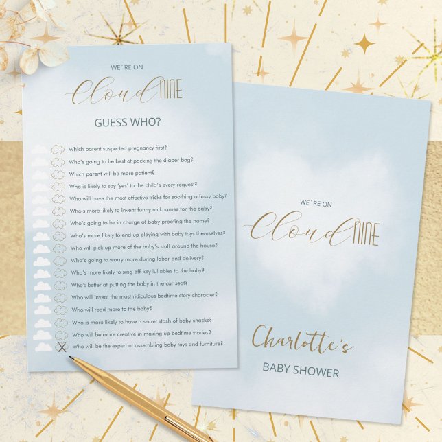 Jeu de devinette pour Baby Shower Cloud 9 Bleu Cél (Cloud 9 Celestial Blue Baby Shower Guess Who Game ©Susanne Sachers - Sunny Mind 🌞)