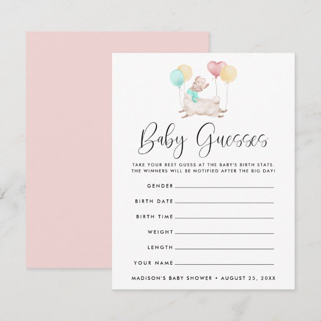 Jeu de devinette pour Baby Shower Douce Lama (Devant / Derrière)