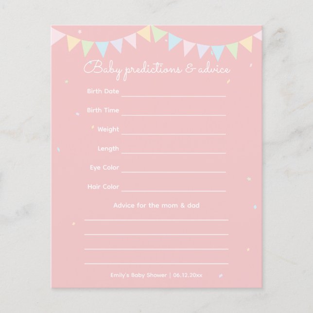 Jeu de devinette pour Baby Shower fille avec un él (Devant)