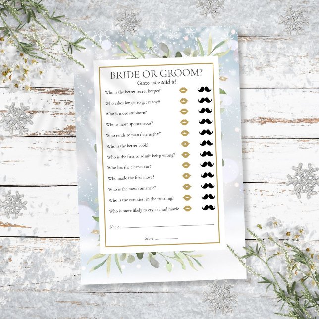 Jeu de devinette pour Baby Shower hivernal avec fe (Guess Who Greenery Winter Bridal Shower Game)