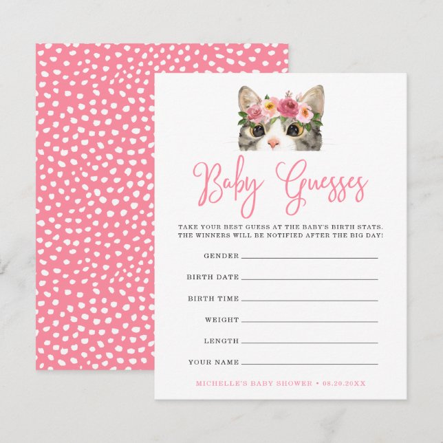 Jeu de devinette pour Baby Shower Kitty Aquarelle  (Devant / Derrière)
