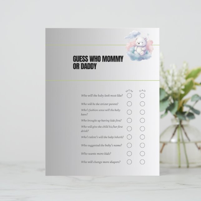 Jeu de devinette pour Baby Shower : Maman ou Papa  (Debout devant)