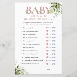 Jeu de devinette pour Baby Shower Maman Papa Verdu