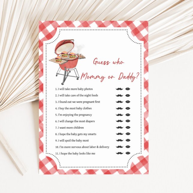 Jeu de devinette pour Baby Shower Red Burger BBQ (Burger BBQ Baby Shower Game)