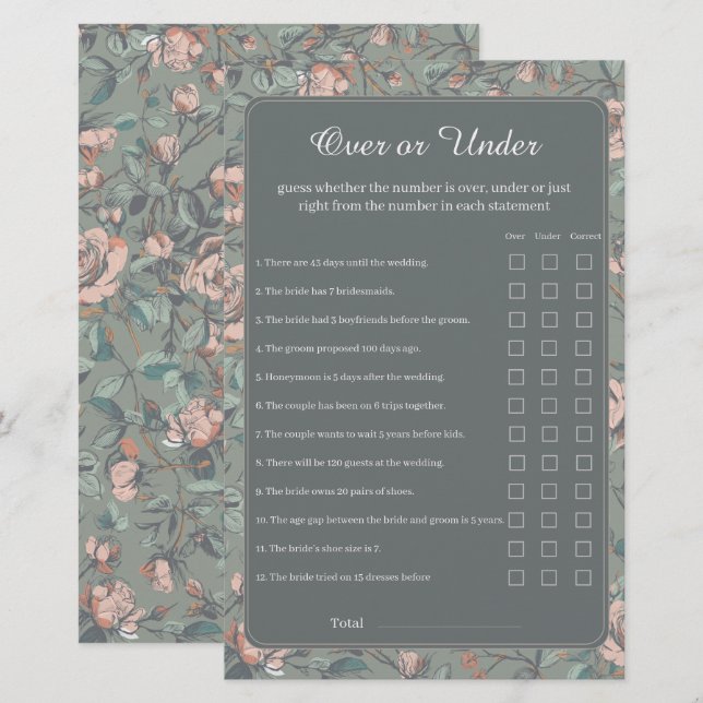 Jeu de devinette pour Baby Shower Sage Rose Poussi (Devant / Derrière)