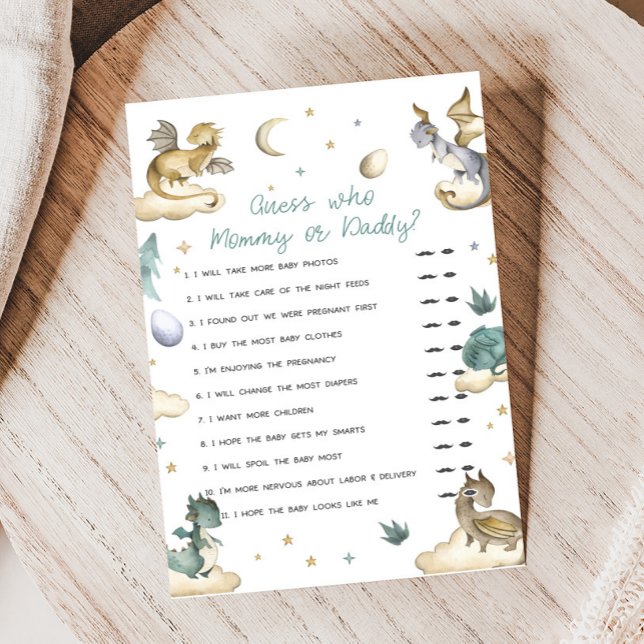 Jeu de devinette pour la baby shower de Little Dra (Dragon Baby Shower Game)
