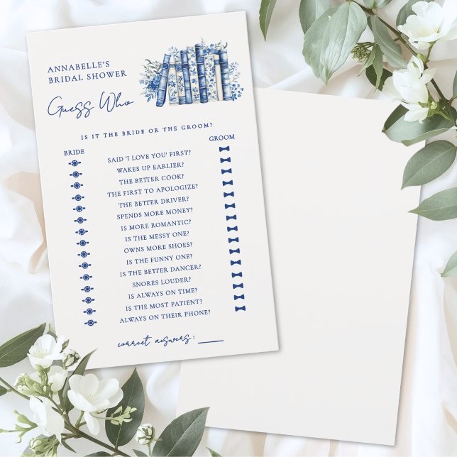 Jeu de devinette pour la fête de fiançailles Guess (Guess Who Blue Book Bridal Shower Game)