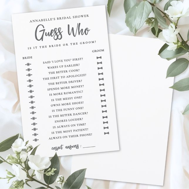 Jeu de devinette pour la fête de mariage (Guess Who Minimalist Bridal Shower Game )