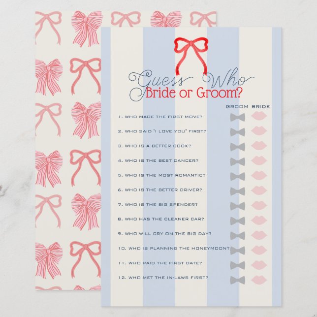 Jeu de devinette pour la fête de mariage Ruban Rou (Devant / Derrière)