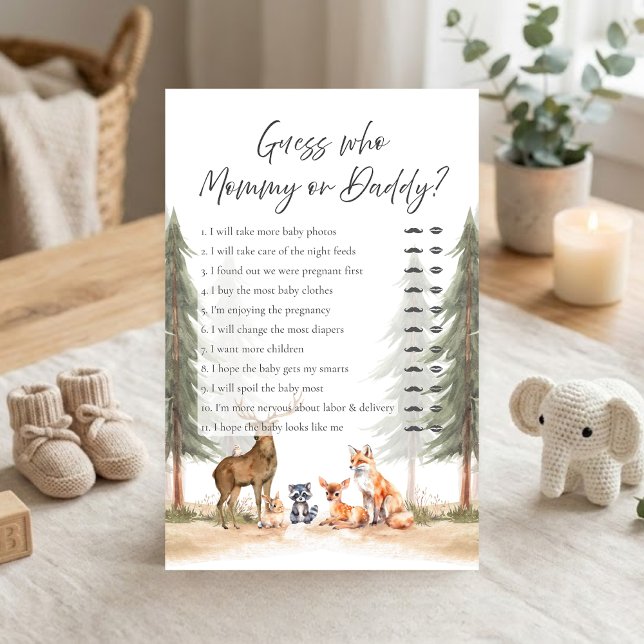 Jeu de devinette pour savoir qui commence l'aventu (Let the Adventure Begin Woodland Animals Baby Shower Guess Who Mommy or Daddy Game)