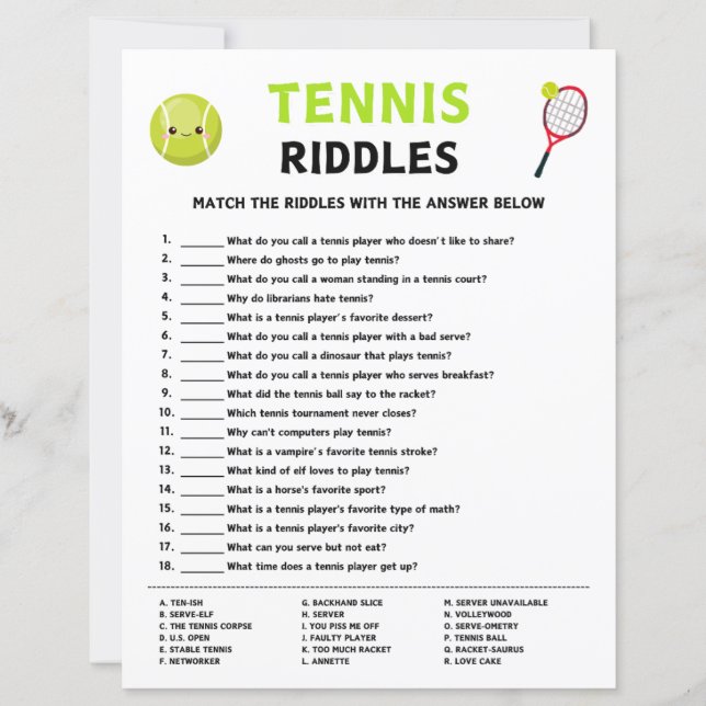 Jeu de devinettes de tennis (Devant)