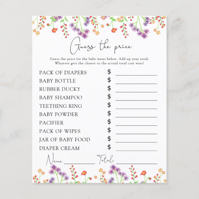 Jeu de devis de prix fleur sauvage (Devant)