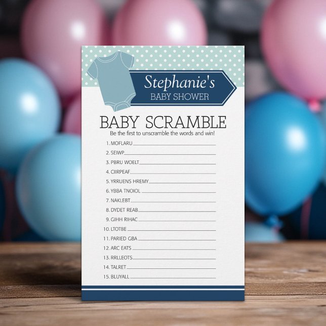 Jeu de douche Bébé - Pois Garçon Bleu (Custom Baby Shower Games)