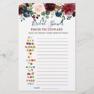 Jeu de douche de mariage Fleur Burgundy Navy Blue
