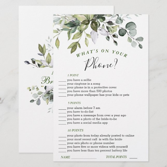 Jeu de douche de mariée à l'aquarelle d'eucalyptus (Devant / Derrière)