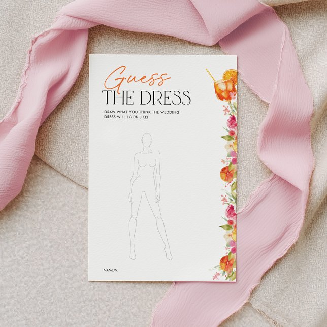 Jeu de douche de mariée Devinez la robe Premier Sp (Guess the Dress Bridal Shower Game | Love at First Spritz Citrus Floral Theme)