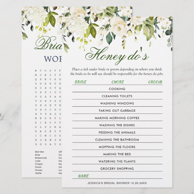 Jeu de douche de mariée floral Roses blanches DOUB (Devant / Derrière)
