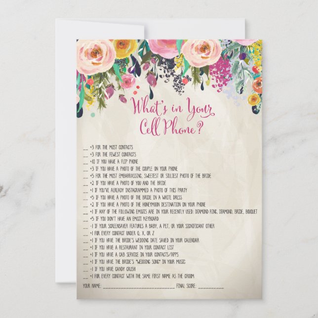 Jeu de douche de mariée florale Qu'est-ce qu'il y  (Devant)