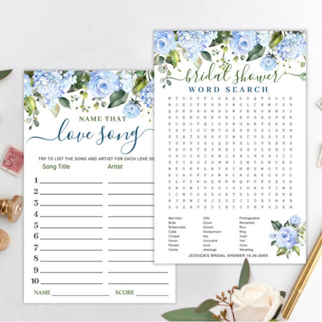 Jeu de douche de mariée hydrangea bleu DOUBLE FACE (Créateur téléchargé)