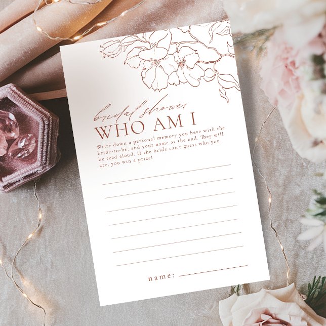 Jeu de douche de mariée Rust floral qui suis-je (Rust floral who am I bridal shower game)
