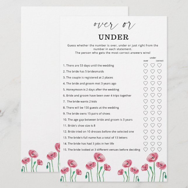 Jeu de douche de mariée sur ou sous floral (Devant / Derrière)