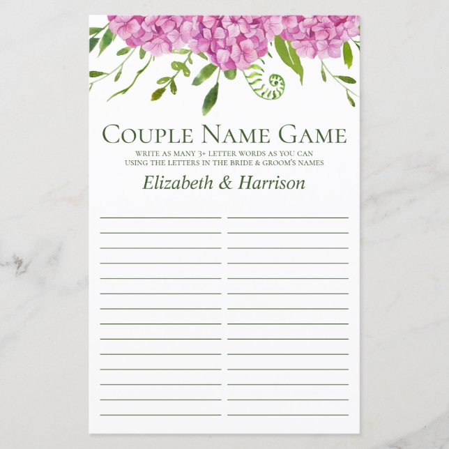 Jeu de douche de nom de couple aux hortensias rose (Devant)