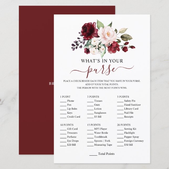 Jeu de douche floral élégant Burgundy Blush (Devant / Derrière)