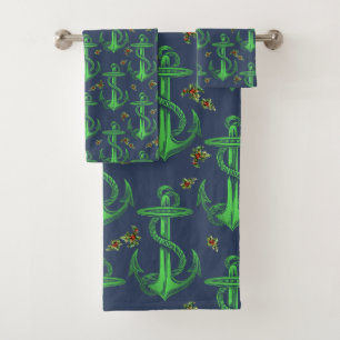 Jeu de draps de Noël vert de la Marine Ancre Vint