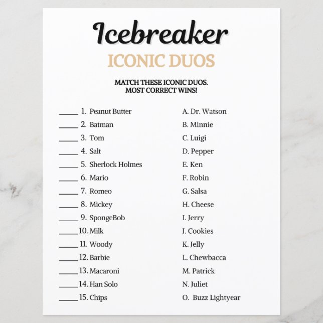 Jeu de duos iconiques pour briser la glace (Devant)
