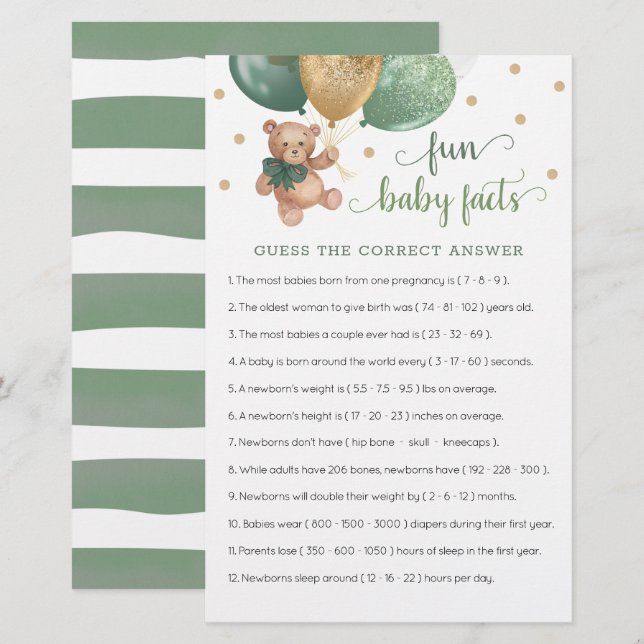 Jeu de faits amusants sur les bébés avec un ours e (Devant / Derrière)