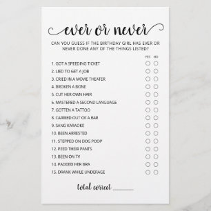 Jeu de fête d'anniversaire Ever ou Never