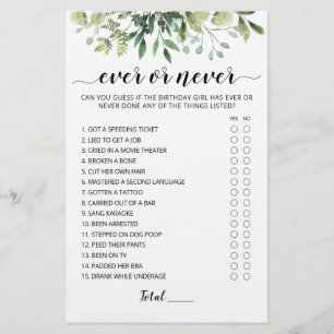 Jeu de fête d'anniversaire Ever ou Never Birthday