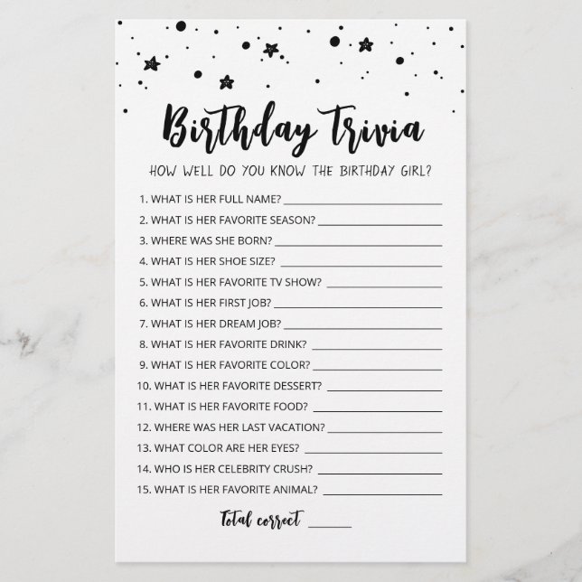 Jeu de fête d'anniversaire modifiable avec anecdot (Devant)