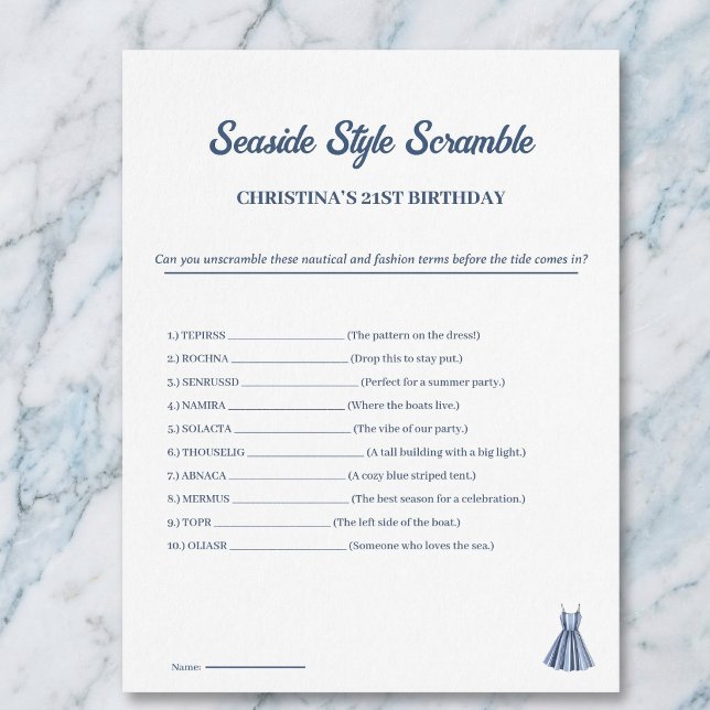Jeu de fête d'anniversaire Nautical Scramble en un (Nautical Scramble Birthday Party Game)
