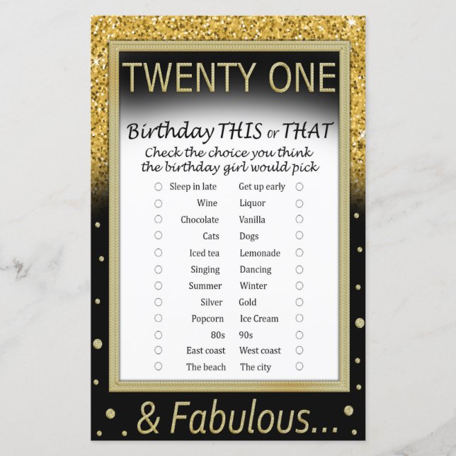 Jeu de fête d'anniversaire vingt et un This or Tha (Devant)