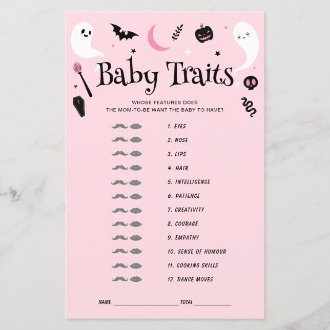 Jeu de fête de bébé Halloween rose Traits (Devant)