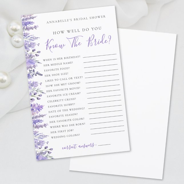 Jeu de Fête de Fiançailles Floral Lavande (Lavender Floral Bridal Shower Game)