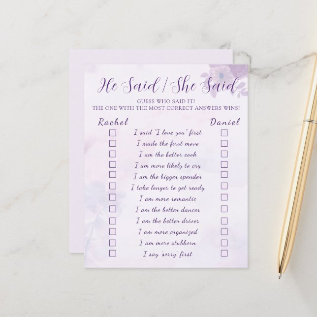 Jeu de Fête de Fiançailles "Il a dit, Elle a dit"  (Devant/Arrière en situation)