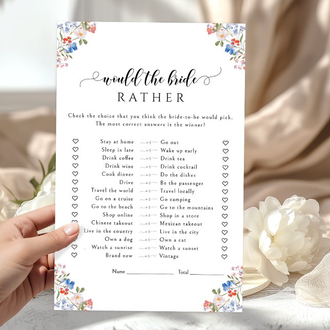 Jeu de fête de mariage chic floral 'Préférerait-el (Créateur téléchargé)