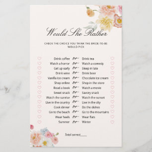 Jeu de fête de mariage floral 'Préférerait-elle' 