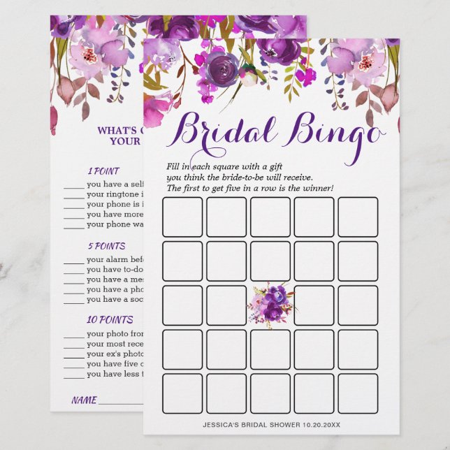 Jeu de Fête de Mariage Floral Violet DOUBLE FACE (Devant / Derrière)