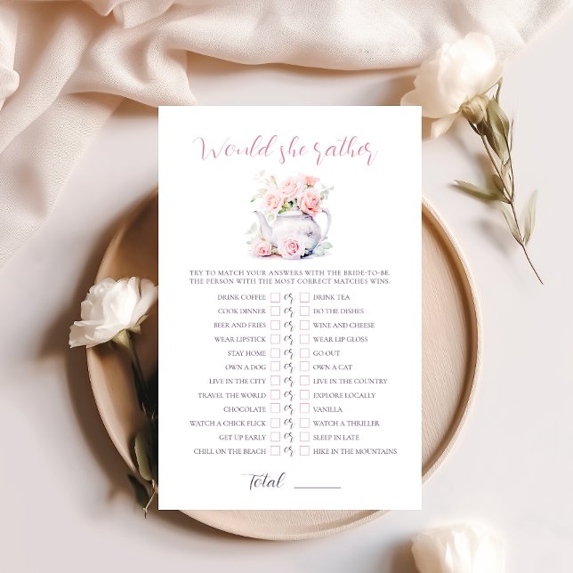 Jeu de fête de mariage Tea Party Would She Rather (Créateur téléchargé)