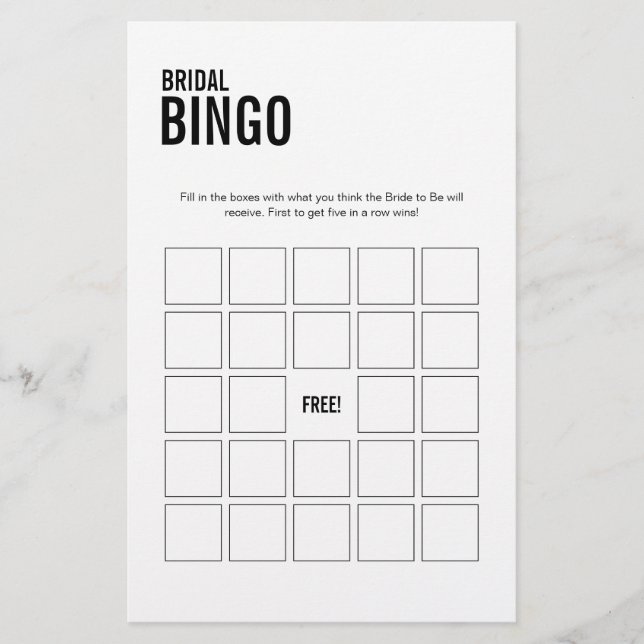 Jeu de Fête des mariées de bingo nuptiale simple (Devant)