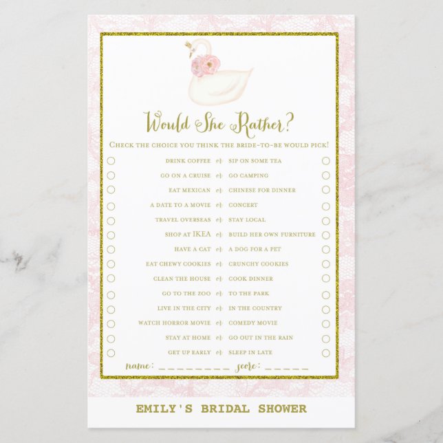 Jeu de Fête des mariées de cygne IMPRIMÉ (Devant)