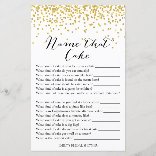 Jeu de Fête des mariées - Nom Que Gâteau & Réponse (Devant)