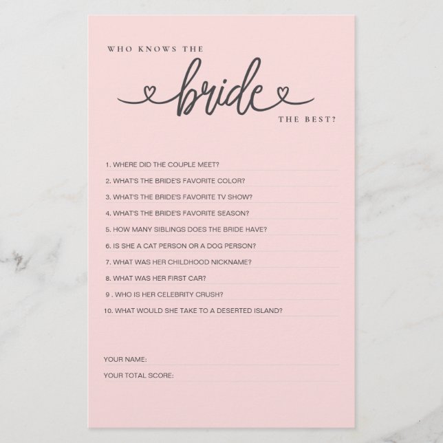 Jeu de Fête des mariées Qui connaît la mariée la m (Devant)