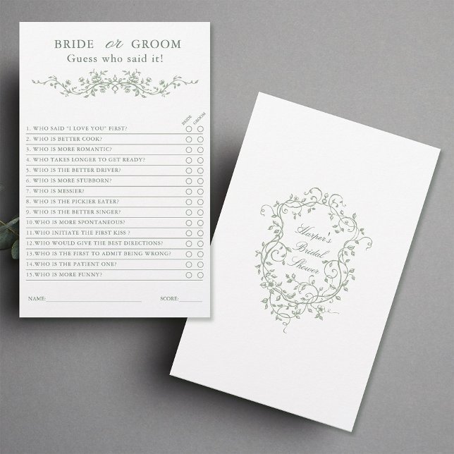 Jeu de Fête des mariées Sage Green 'Bride or Groom (Front & Back)