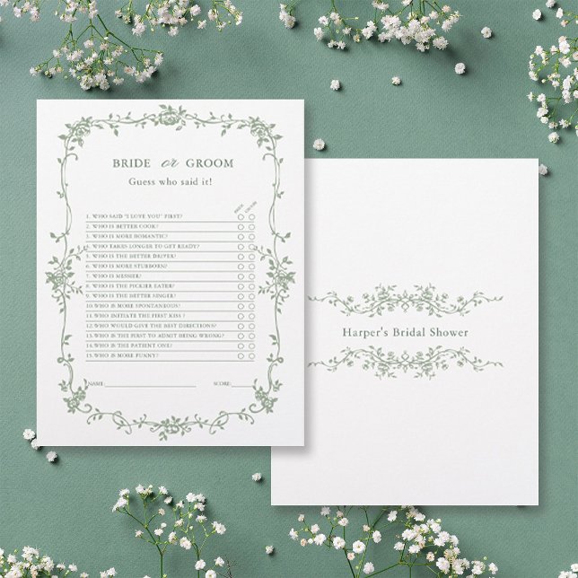 Jeu de Fête des mariées Sage Green 'Bride or Groom (Front & Back)