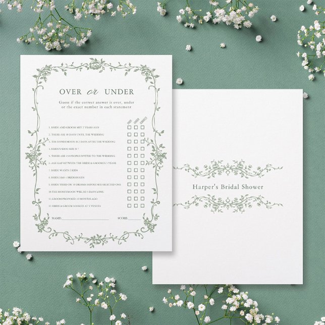 Jeu de Fête des mariées Sage Green 'Over or Under' (Front & Back)