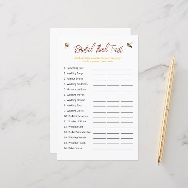 Jeu de Fête des mariées "Think Fast" (Devant/Arrière en situation)